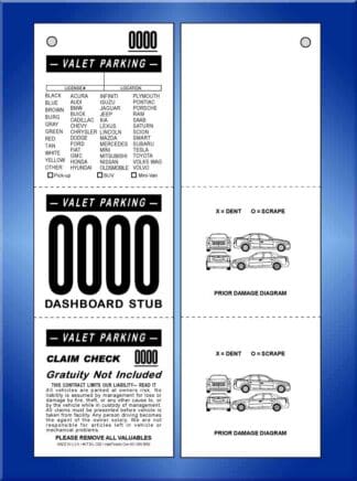 3 Part Vehicle List Valet Ticket 2 Cars 1,000 VT3VL-CB2