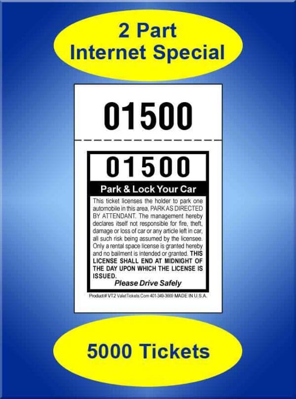 2-Part Self Parking Special 5,000 Valet Tickets #VT2-IS