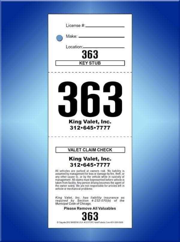 #CCVT3PC             3 Part Prestige Chicago Code Valet Tickets