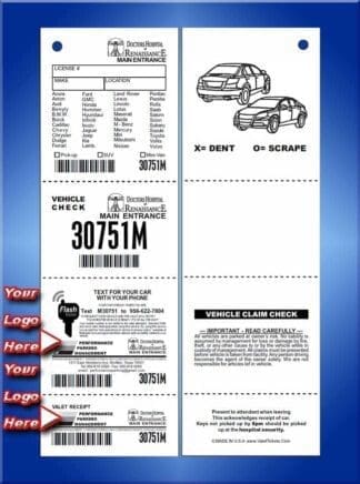 Custom 4 Part Hotel Valet Tickets with Car Back # VT4CH-CB