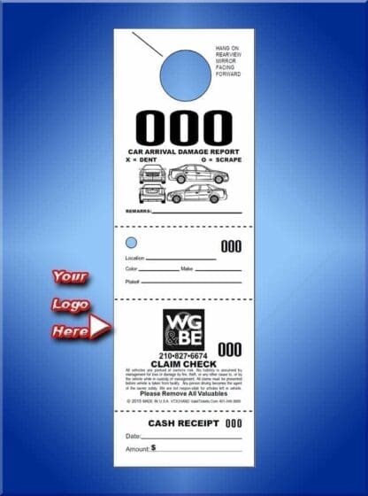 4 Part Custom Hanging Valet Ticket #VT4CHAND