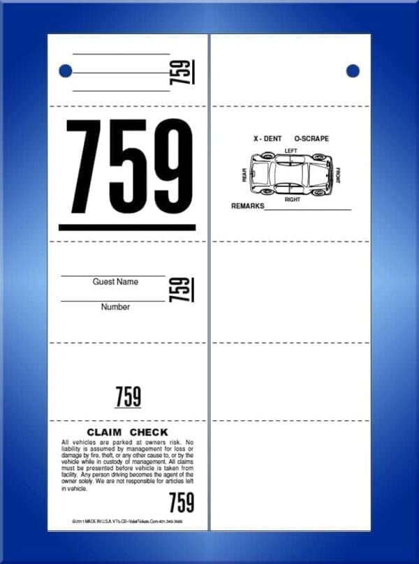 #VT5-CB (5 Part Ticket with Car Damage Diagram on Back 1,000)