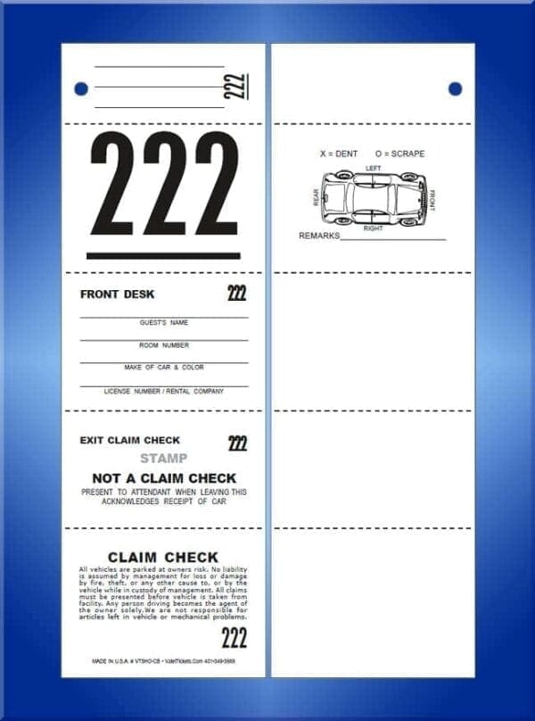 #VT5HO-CB (5 Part Std Hotel Ticket with Car Diagram Back 1,000)